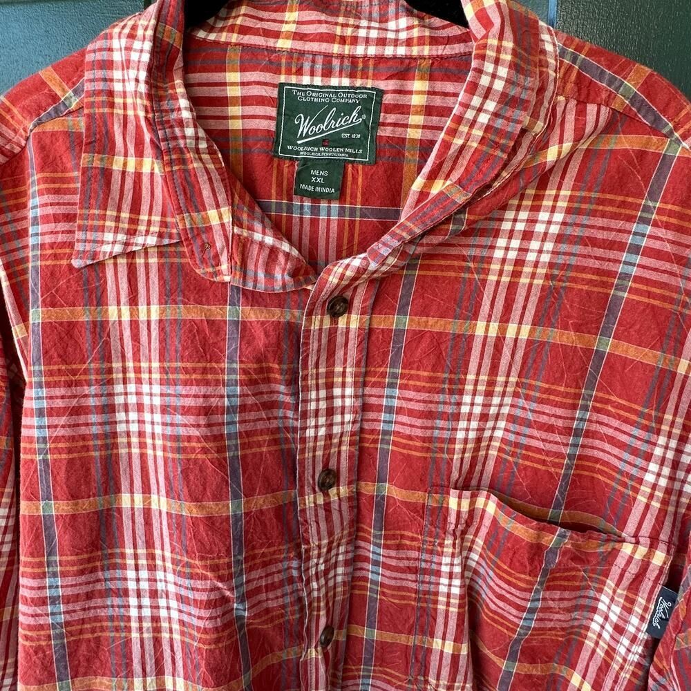 Woolrich Plaid Shirt XXL Rust Red Cotton Button Front Fall Outdoor Workwear
